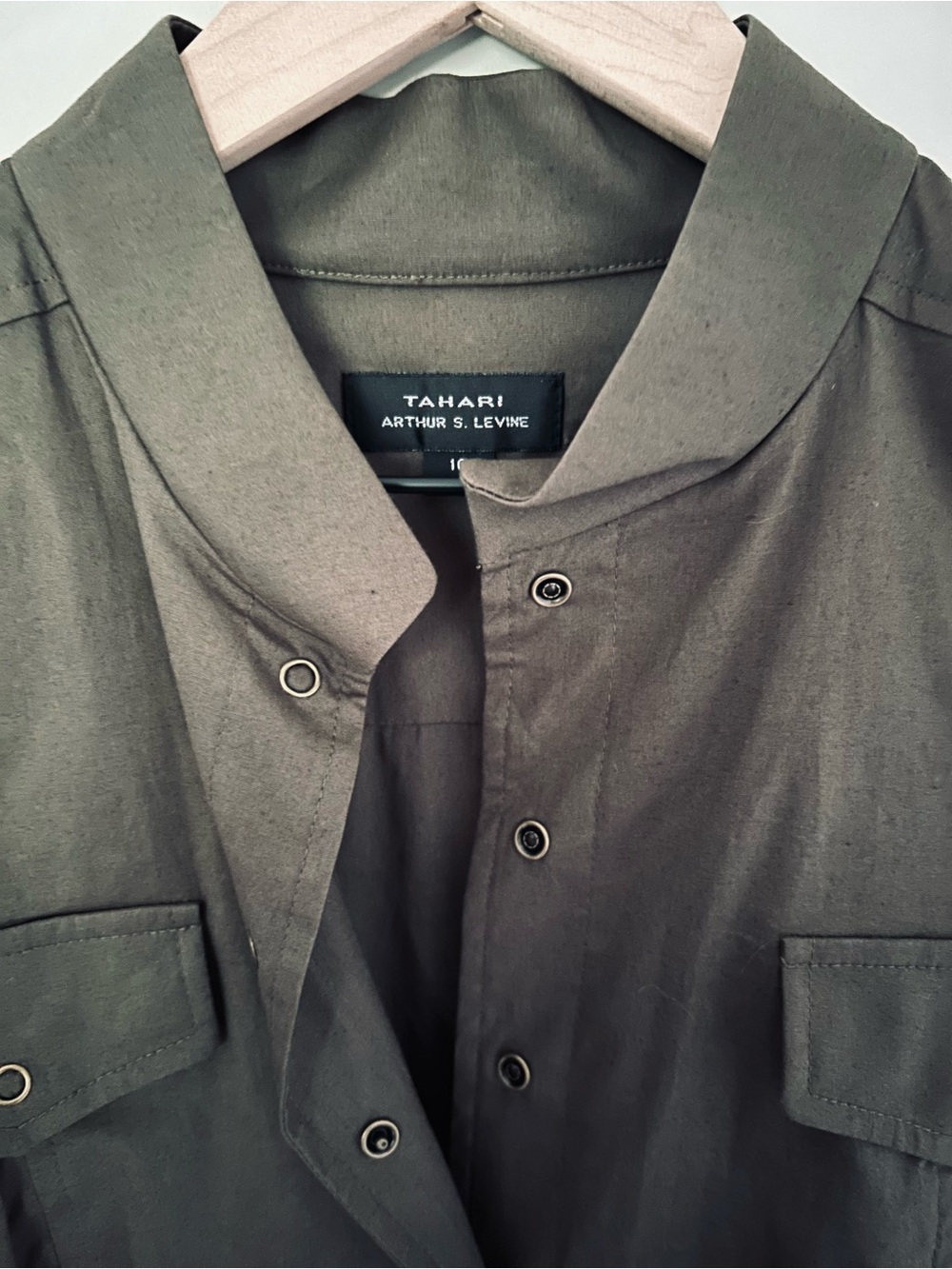 Tahari Olive Green Button-Front Midi Shirt Dress - Picture 4 of 7